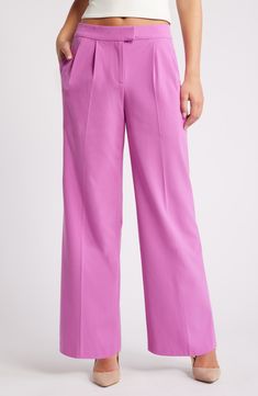 Add casual polish in these mid-rise pants tailored with neat pleats and flowy wide legs for a touch of comfort. 29" inseam; 22" leg opening; 11" front rise; 12 1/2" back rise (size 8) Zip fly with hook-and-bar closure Front slant pockets Lined 62% REPREVE® recycled polyester, 33% rayon, 5% spandex REPREVE recycled polyester is made from 100% post-consumer recycled plastic bottles Machine wash, tumble dry Imported Tailored Wide-leg Pants For Spring, Tailored Wide-leg Dress Pants For Spring, Spring Pleated Full Length Pants, Spring Full Length Pleated Pants, Pleated Full Length Pants For Spring, Full Length Pleated Pants For Spring, Spring Dress Pants With Pressed Crease And Wide Legs, Spring Wide-leg Bottoms With Pressed Crease, Wide-leg Bottoms With Pressed Crease For Spring