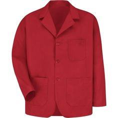 Present yourself as a conscientious professional in this pocketed counter coat. It has plenty of pocket space between a left chest pocket and two lower ones so you can keep your favorite tools handy. The mens three button front closure on this coat features non-yellowing buttons so your counter coat continues to look crisp and polished over time. Size: L.  Color: Red.  Gender: male.  Age Group: adult. Solid Sport Coat With Lapel Collar And Pockets, Professional Notch Lapel Sport Coat With Pockets, Professional Sport Coat With Notch Lapel Pockets, Solid Notch Lapel Sport Coat With Pockets, Workwear Sport Coat With Multiple Pockets, Long Sleeve Sport Coat With Multiple Pockets For Work, Solid Sport Coat With Pockets And Flat Front, Professional Long Sleeve Outerwear With Welt Pockets, Professional Long Sleeve Blazer With Pockets