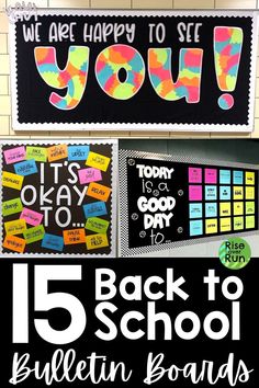 back to school bulletin boards with the words, we are happy to see you and it's back to school bulletin boards