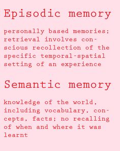 a pink background with the words, episodic memory