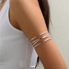 1pc Unisex Couple Style Minimalist Arm Cuff, Armlet Upper Arm Decoration, Summer Wrist Decoration Accessory Elegant Adjustable Cuff Bracelet For Summer, Silver Bracelets For Spring Party, Modern Cuff Bracelet For Spring Party, Arm Bracelets Silver, Silver Arm Bracelets, Silver Arm Jewelry, Arm Band Jewelry Silver, Silver Arm Band, Arm Cuff Jewelry Silver