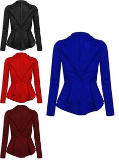 Product Specification Ladies Winter Peplum Frill Collared Fitted Jacket Womens Long Sleeve Flared Slim Fit Blazer Jacket Item Conditions: New Ladies Winter Peplum Frill Collared Fitted Jacket  Womens Long Sleeve Flared Slim Fit Blazer Jacket  Very Good Quality Fabric To Use For All Occasions Style: Peplum Blazer jacket  Theme: Party Wear Pattern: Plain Neckline: Collared  Sleeve Type: Long Sleeve  Approx Length: Length 63cm  Available Colors: Please See The Above Dropdown For Colors  Available S Red Long Sleeve Blazer For Winter, Red Long Sleeve Workwear Outerwear, Red Long Sleeve Blazer, Red Fitted Long Sleeve Outerwear, Fitted Red Long Sleeve Outerwear, Thema Party, Fitted Blazer Jacket, Slim Fit Blazer, Peplum Blazer