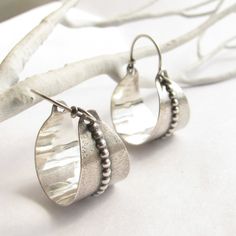 Sterling Silver Basket Earring Argentium Earrings Metalwork Leather Silver Bracelet, Silver Hoop Earring, Silver Basket, Silversmith Jewellery, Contemporary Earrings, Argentium Silver, Sterling Silver Hoop Earrings, Sterling Silver Hoops, Bangles Jewelry