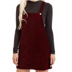 Topshop Tall Moto Burgundy Corduroy Mini Pinafore Dress Overalls Size 4. New With Tags. Super Cute. Product Details Opt For An Alternative To Denim With This Moto Cord Pinafore Dress. In A Clean, Textured Finish, There's A Distinctive '70s Edge To This Throw-On Style. Comes With Practical Patch Pockets And Button Shoulder Fastenings. 100% Cotton. Machine Wash. Model's Height Is 5' 11" * Colour: Burgundy Red Velvet Dress For Winter, Red Velvet Winter Dress, Burgundy Pinafore Dress Outfit, Winter Corduroy Dress With Pockets, Casual Corduroy Winter Dress, Casual Corduroy Pinafore Dress For Fall, Courdory Overalls Dress, Red Courderoy Overall Dress, Corduroy Mini Dress With Pockets