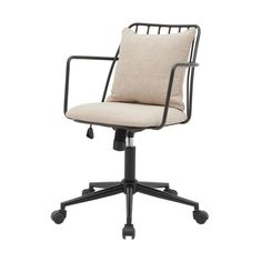 an office chair with wheels and a beige cushion