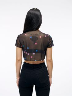 The Star Confetti Crop Top by Goose Taffy!Extra-terrestrial! This super cute black mesh sheer crop top is perfect for showing off your razzle dazzle with a little bit of skin. Super comfy stretchy mesh fabric feels great under or over your other favorite pieces! So fun to just throw into your wardrobe and wear out or stay in and get comfy. The cute confetti inspired star print is in the perfect shades of pink, purple, orange and blue to match tons of different pieces you already have. Love!***** Cute Confetti, Purple Stars, Sheer Crop Top, Star Confetti, Extra Terrestrial, Mesh Shirt, Razzle Dazzle, Taffy, Purple Orange