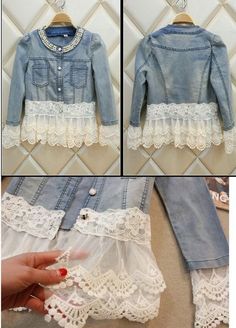 an image of a woman's denim jacket with lace on it