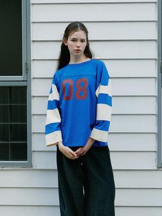 Composition : See detailsCountry of Origin : China Blue Relaxed Fit T-shirt For Fall, Blue Oversized T-shirt For Fall, Rugby Tee, Womens Rugby, Rugby, Cobalt, Composition, Blue And White, Top Outfits