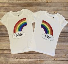 THIS LISTING IS FOR BOTH SHIRTS PLEASE MESSAGE US THE SIZE OF THE SECOND SHIRT AND BOTH NAMES The perfect shirt for best friends or twins! IF YOU NEED A DIFFERENT SHIRT SIZE OR COLOR PLEASE MESSAGE SELLER BEFORE CHECKING OUT TO SEE IF WE CAN ACCOMMODATE YOUR NEEDS GIRLS SHIRT SIZING (in inches) XS-4/5 S-6/6x M-7/8 L-10/12 BODY LENGTH 19.0 20.0 21.0 23.0 BODY WIDTH 11 ½ 12 ½ 13 ½ 15.0 SLEEVE LENGTH 3 ¾ 4.0 4 ¼ 4 ½ BASEBALL TEES ARE UNISEX (in inches) XS S M L XL BODY LENGTH19.020 ½22.023 ½25.0 BO Twin Day Shirts For Spirit Week, Twin Day Outfits, Twin Tshirts, Funny Crafts, Friend Day, Twin Day, Twin Shirts, Cricut Shirts, Best Friend Day