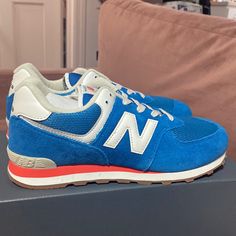 Brand New With Box Size 7y Blue Lace-up Sneakers By New Balance, New Balance Blue Sneakers With Rubber Sole, Blue Lace-up New Balance Sneakers, New Balance Blue, Shoes New Balance, New Balance Shoes, New Balance, Kids Shoes, Kids Shop