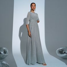 Style: Elegant,Sexy Fit: Regular Fabric: Polyester Pattern: Solid Element: Non Neckline: Crew Neck Sleeve Type: Regular Sleeve Length: 1/2 Sleeve Product Type: A Line Dress,Maxi Dress Occasion: Formal Dress/Skirt Length: Maxi Main Composition: Polyester Season: Seasonless Bohemian Fitted Pleated Dress, Bohemian Pleated Maxi Dress For Party, Flowy Long Sleeve Evening Dress For Party, Non-stretch Pleated Evening Dresses, Gray Summer Party Dress, Bohemian Fitted Dresses For Party Season, Elegant Flowy Gray Dress, Fitted Bohemian Maxi Dress For Evening, Bohemian Evening Dress For Party Season