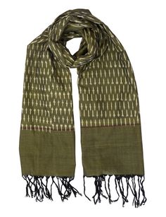 Olive Geometric Handmade Cotton Scarf with Tassels: Perfect Gift for Her or Him