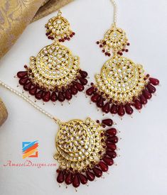 Maroon Golden Kundan Earrings Tikka Set Available to shop online and delivered to your doorsteps anywhere in the world with our Everything-Everywhere FREE Shipping. 📦Unmatched FREE Worldwide Shipping EXPLORE more Maang Tikka Sets and Tikka Set Punjabi, INDIAN JEWELRY SETS Match with our pretty Single Line Necklaces Amandeep, Canada ⭐️⭐️⭐️⭐️⭐️ Hii kiran This is Amandeep I really appreciate your service I surprised when I open my parcel because dupatta was more beautiful as i was thinking. Everyt Red Colour Dress, Maang Tikka Set, Tikka Jewelry, Wine Colored Dresses, Crochet Earrings Pattern, Maang Tikka, Indian Jewelry Sets, Kundan Earrings, Choker Necklace Set