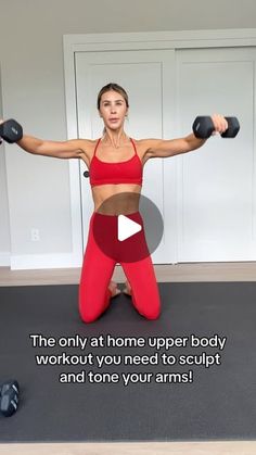 a woman is doing an exercise with dumbbells