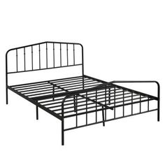 a metal bed frame with no headboard or foot board is shown against a white background