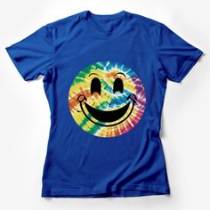 Embrace positivity with this vibrant tie-dye smiley face t-shirt. Perfect for festivals, casual outings, or as a cheerful gift, its joyful design is sure to brighten up anyone's day and wardrobe. Custom graphic T-Shirt.Customize your color Tie Dye Smiley Face, Happy Expression, Joyful Design, Smiley Face Tshirt, Feminist Clothes, Festival Shirt, Warriors T Shirt, Festival Shirts, Shirt Female