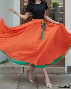 OliviaMark - Premium Dual-colored Double-sided Chiffon Dance Skirt with Wide 8-meter Swing and Semi-length Design Pleated Chiffon Skirt, Polyester Skirt, Deep V Dress, Strappy Mini Dress, Color Interior, Dress Attire, Long Bodycon Dress, Dance Skirt, Sophisticated Dress