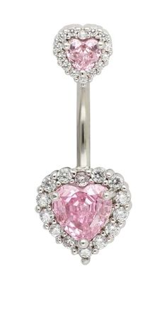 a pink heart shaped navel ring with diamonds