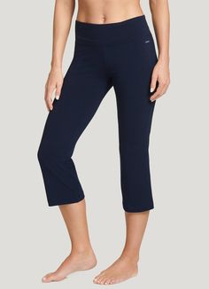 The Jockey® Cotton Stretch Slim Flare Capri is an essential addition to your workout or casual wardrobe. So versatile, it can go from your morning yoga class to a quick lunch with friends to an afternoon filled with errands. The soft, breathable fabric feels great against your skin, and stretches with you as you move. The moisture-wicking liner helps keep you dry and comfortable. A hidden key pocket in the waistband helps keep small essentials safe. | Jockey® Cotton Stretch Slim Flare Capri in T Comfortable Casual Activewear For Yoga, Comfortable Stretch Activewear For Pilates, Comfort Stretch Cotton Yoga Pants For Workout, 4-way Stretch Capri Yoga Pants For Pilates, Comfortable Relaxed Fit Activewear For Yoga, Relaxed Fit Yoga Activewear, Comfortable Stretch Cotton Activewear, Comfortable Stretchable Yoga Pants For Gym, Functional Cotton Activewear For Yoga