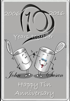 an anniversary card with two mugs holding tennis racquets and the number ten