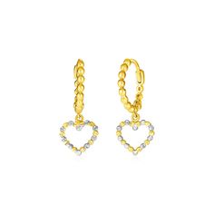 Buy LOVCIA Luxury 14k Two-Tone Gold Hoop Earrings with Textured Hearts Dainty Silver Earrings, Hearts Earrings, Timeless Earrings, Gold Heart Earring, Gold Hearts, Heart Hoop Earrings, Real Jewelry, Earrings Dainty, Earrings In Gold