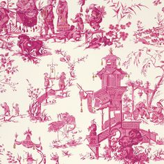 Schumacher Chinois Wallpaper in Peony | Chairish Chinoiserie Paintings, Pink Chinoiserie, Schumacher Wallpaper, Toile Wallpaper, Chinoiserie Design, Distressed Walls, Asian Aesthetic, Peony Wallpaper, Chinoiserie Wallpaper