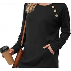 This Yincro Top In Size Xs-S Is Perfect For Casual Occasions. The Coffee/Brown Color And Solid Pattern Make It Easy To Pair With Any Outfit. The Tunic Style Top Features A Scoop Neckline, Classic/Fitted Sleeves, And A Pullover Closure. Crafted With A Blend Of Polyester, Spandex, And Cotton, The Top Is Breathable And Machine Washable. It Also Comes With Kangaroo Pockets, Making It Not Just Stylish But Functional As Well. Suitable For All Seasons, This Tunic Top Is A Must-Have For Every Woman's Wa Black Long Sleeve Tops With Pockets, Casual Winter Tops With Side Pockets, Casual Fall Tops With Side Pockets, Casual Black Tops With Side Pockets, Crew Neck Tops With Side Pockets For Fall, Fall Crew Neck Tops With Side Pockets, Casual Crew Neck Sweatshirt With Buttons, Casual Crew Neck Top With Sleeve Pocket, Coffee Brown Color