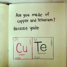 an open book with writing on it that says are you made of copper and tellum? because you're cute