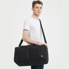 Size: 20.5x10.5x10.5 inches (This duffle gym bag can be rapidly folded into a compact size, measuring 9.5 x 10.6 inches)Materials: Water-resistant nylon fabricCapacity: 38LFeatures:Convertible Strap for Versatile Carrying: WANDF weekender bag stands out with its three adaptable carrying methods, allowing it to be worn as a backpack, carried by hand, or slung across the shoulder. Foldable & Lightweight: This gym bag serves as a convenient spare bag for souvenirs or clothes during your travels. Mu Foldable Backpack, Multifunction Bag, Gym Backpack, Weekend Activities, Bag Stand, Sport Gym, Weekender Bag, Business Travel, Duffel Bag