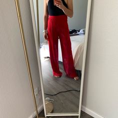 Size Sm Lulu’s Red Trousers. Never Worn. They Are High Waisted. They A Bit Big For Sm So Would Work For A Size Medium. I’m 5’3” And They Are Long On Me. High Waisted Trouser Pants, Paper Bag Waist Pants, Lulu Pants, Red Trousers, Satin Trousers, Blue Trousers, Red Jumpsuit, Pants Large, Trouser Pants Women