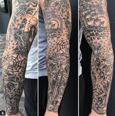 two pictures of the same arm with different tattoos on it, one is black and white