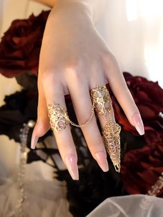 This price is for the ring only, others are not included. Dark Wedding Jewelry, Claw Rings Aesthetic, Gold Vampire Jewelry, Fantasy Gold Jewelry, Gold Fantasy Jewelry, Fantasy Accessories Art, Fantasy Jewelry Art, Gold Gothic Jewelry, Royal Jewelry Aesthetic