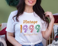 "🎉 Step Back in Time: 1999 Vintage Birthday Shirt! 🌟 Commence a journey to the past with our exclusive 1999 Vintage Birthday Shirt! This shirt is not just an outfit; it's a tribute to a bygone era, a celebration of memories, and a unique way to mark your special day. ✨ Key Features: 👕 Timeless Design: Immerse yourself in the nostalgia of 1999 with our carefully curated vintage-inspired design. The graphics capture the essence of the era, creating a shirt that's both stylish and sentimental. ? 25th Birthday Shirt, Happy Birthday Girl, Journey To The Past, Happy Birthday Girls, Birthday Girl Shirt, Birthday Party Shirt, 25th Birthday, Create Shirts, Bygone Era