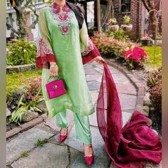 Beautiful Contrasted Sea Green Color Muslin Kameez With Silk Straight Pant And Muslin Dupatta With Pearl Work All Over. Sleeves And Neckline Is A Statement Price With Kardana And Pearl Work And Embroidery. Chest Size-38/40 Inches Green Embellished Sets For Eid, Formal Green Salwar Kameez With Sheer Dupatta, Embellished Pista Green Salwar Kameez For Eid, Green Organza Sets For Formal Occasions, Eid Green Embellished Dupatta, Elegant Traditional Wear With Dabka Work For Summer, Elegant Unstitched Summer Suit With Resham Embroidery, Embellished Green Dupatta, Elegant Summer Festive Unstitched Suit