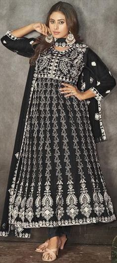 Black and Grey color Salwar Kameez in Net fabric with Embroidered, Resham, Thread work Suit Salwar, Embroidered Anarkali, Net Fabric, Anarkali Suit, Thread Work, Grey Color, Salwar Kameez, Chic Design, Anarkali