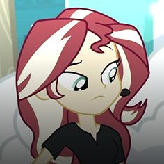 a cartoon girl with red hair and black shirt