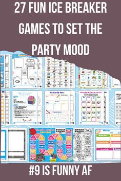 the party mood poster with text that reads, 27 fun ice breaker games to set the party mood