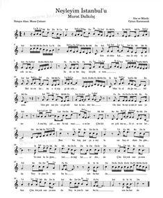 sheet music with the words nelyyim isttanbuluu on it