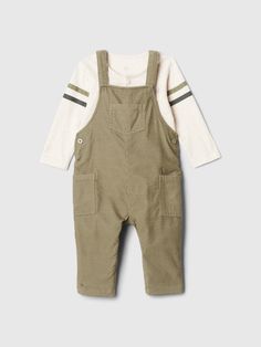 Soft corduroy overalls and bodysuit outfit set.  Overalls features adjustable straps, buttons at sides, and cargo pockets.  Bodysuit features assorted necklines, long sleeves, and snaps at inseam for easy dressing and diapering.  This product was made in a factory that invests in gender equality and women’s empowerment.  Through RISE Reimagining Industry to Support Equality) and Gap Inc. ’s program P. A. C. E.  Personal Advancement & Career Enhancement), we support people who make our clothes to 0 3 Months Baby Clothes Boy, Baby Boy Overalls Outfit, Baby Brothers, Overalls Baby Boy, Baby Boy Overalls, Corduroy Overall, Bodysuit Outfit