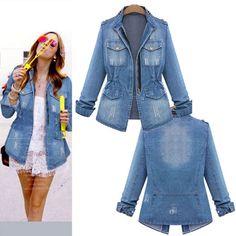 Description Feature: 100% Brand new and high quality Style: fashion,casual Size: S,M,L,XL,2XL,3XL,4XL,5XL Color: blue Material: polyester Fabric: denim Sleeve length: long sleeve Thickness: regular Neckline: v-neck Length: regular Pattern: solid Season: autumn,spring Occasion: everyday,daily Garment:Hand washing or machine washing,line dry. Package:1pcs jacket Note:  1.Due to the light and screen difference, the item's color may be slightly different from the pictures. Please understand.  2.Plea Denim Jacket And Jeans, Solid Color Outfits, Denim Inspiration, Outwear Coat, Denim Outfits, Jean Vest, Plus Size Coats, Denim Coat Jacket, Denim Jacket Women