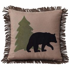 Bear and Pines Pillow - Wild Wings Black Bear Decor, Cabin Pillows, Lodge Bedding, Pine Tree Silhouette, Rustic Throw Pillows, Black Forest Decor, Living Room Decor Rustic, Bear Pillow, Bear Quilts