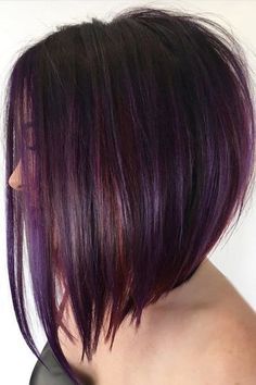 Line Bob Haircut, Angled Bob Haircuts, A Line Bob, Dark Purple Hair, Angled Bob Hairstyles, Short Hair Lengths, Medium Bob, Wavy Bob Hairstyles, Choppy Bob Hairstyles