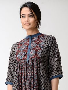 Black-Maroon Ajrakh Cotton Dress Cotton Kurti Designs, Cotton Kurti, Kurti Designs, Cotton Dress, Cotton Dresses, Buy Online, Collar, Women's Top, Quick Saves