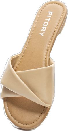 Summer Open Toe Polyurethane Sandals, Trendy Polyurethane Slip-on Sandals, Trendy Slip-on Polyurethane Sandals, Cream Synthetic Sandals For Beach Season, Trendy Leather Flip Flops For Beach Season, Beige Flat Synthetic Flip Flops, Beige Faux Leather Heels For Summer, Trendy Faux Leather Sandals For Vacation, Beige Synthetic Slip-on Flip Flops