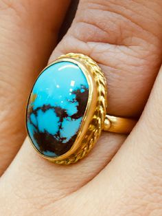 This item is Handmade 18K Gold Women Ring With Turquoise Stone  , Gold Oval Design Handcraft Ring , Gold Women Jewellery , Gift For Her , Gift Ideas ITEM DETAILS  Weight and Size : This product is 6,30 grams. Diameter Of The Stone is 1,5 cm x 1,2 cm  Diameter Of The Ring is 2 cm x 1,5  cm  Orijin : Made in Turkey Gender : Female  Material: 18K Gold -Turquoise Stone  PACKAGING: Your product  will be packed in a special  box, carefully. CUSTOMER SERVICE If you have any questions, please do not hesitate to be in contact  with me , I will be too happy to answer your all questions. ✔ Ready to Ship in 1-3 Business Days ✔ Shipping  3-5 business days with free shipping. https://www.etsy.com/your/shops/NoraFineJewelry/tools/listings/1395192312 Luxury Turquoise Ring In Yellow Gold, Luxury Large Stone Turquoise Ring, Gold Oval Turquoise Ring For Anniversary, Unique Gold Turquoise Ring With Gemstone, Handmade Gold Turquoise Ring For Anniversary, Handmade Yellow Gold Turquoise Ring, Handmade Turquoise Ring In Yellow Gold, One Of A Kind Oval Yellow Gold Jewelry, Luxury Turquoise Oval Cabochon Ring