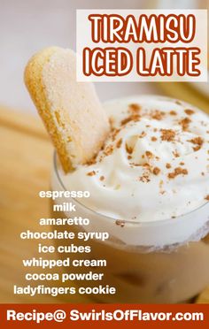 an ice cream dessert in a glass with cinnamon sprinkles and whipped cream on top