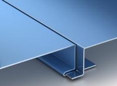 an image of a glass door frame on the floor with blue paint and silver trim