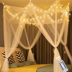 PRICES MAY VARY. Polyester 【Bed Canopy with Star String Lights】Hanging the white canopy bed curtains with warm white star string lights in a girl's bedroom will definitely create a warm and cozy atmosphere, promoting sweet sleep. Every bedroom can be transformed into a princess room. 【8 Lighting Modes】Canopy string lights can be controlled with remote. 8 lighting modes offering: Combination, In waves, Sequential, Slo-glo, Chasing/flash, Slow fade, Twinkle/flash, Steady on. You can set up the tim Cute Bed Frames Canopy, Day Beds With Canopy, Canopy Bed Frame With Lights, Bed Canopy The Home Depot, Sheer Canopy Over Bed With Lights, Boho Conopy Bed, Corner Bed With Curtains Around It, How Do You Put Curtains On A Canopy Bed, Corner Bed Fairy Lights