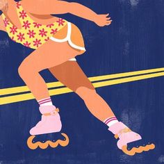 a drawing of a woman riding on roller skates