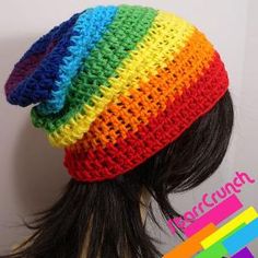 Slouchy Beanie Hat in Chakra Rainbow Slouchy Beanie Crochet, Rainbow Beanie, Rainbow Hats, Long Beanie, Beanie Crochet, Rainbow Outfit, Rainbow Crochet, Pride Outfit, Slouch Hat